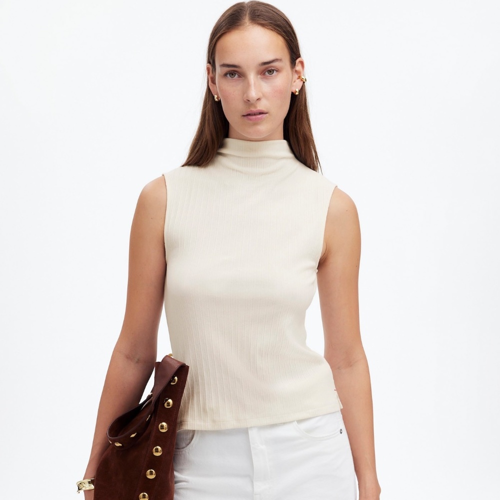 Madewell Ribbed Mockneck Tank in Light Cream (XS)